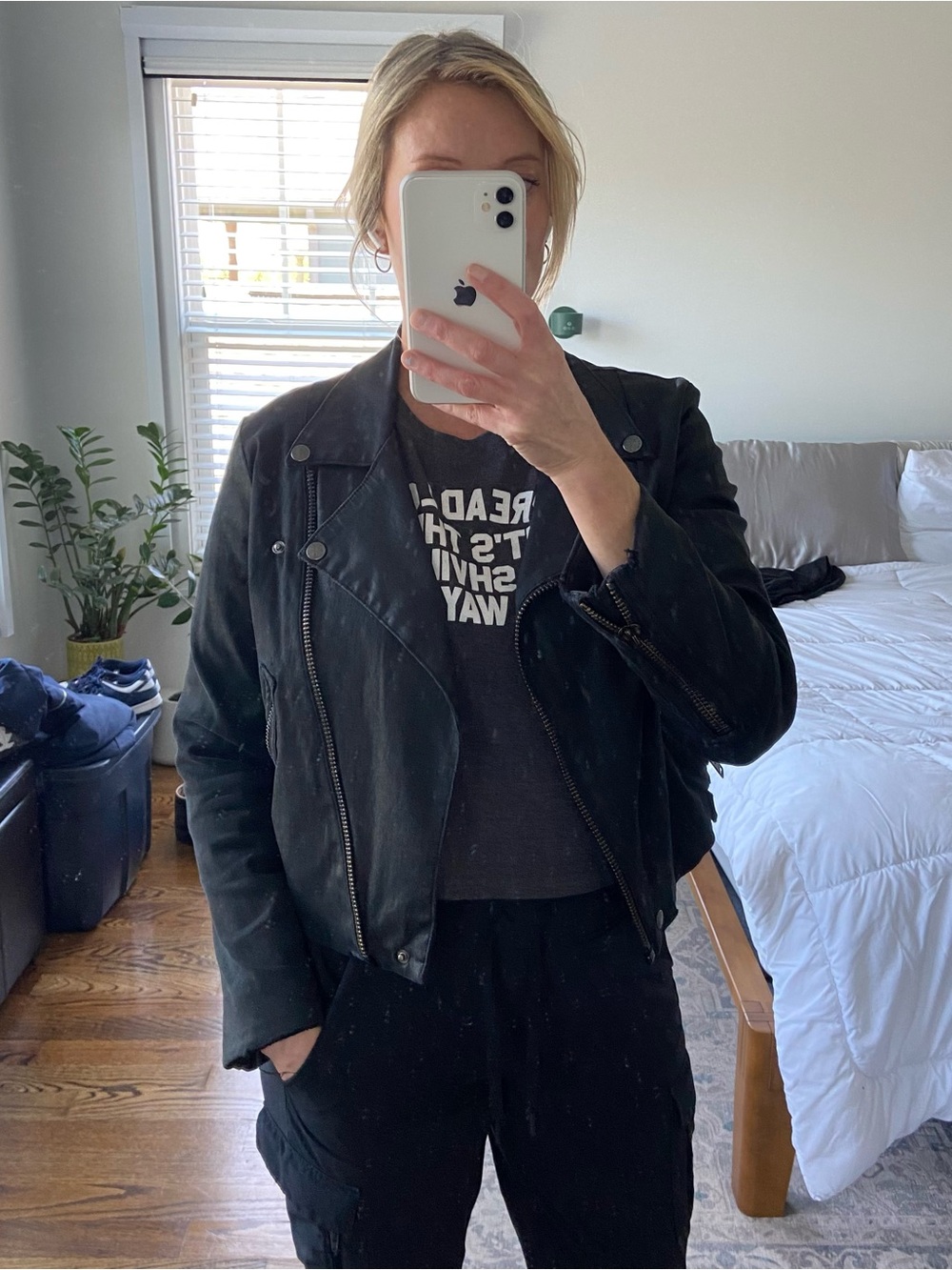 Current Elliot Vegan Coated Leather Moto Jacket Small